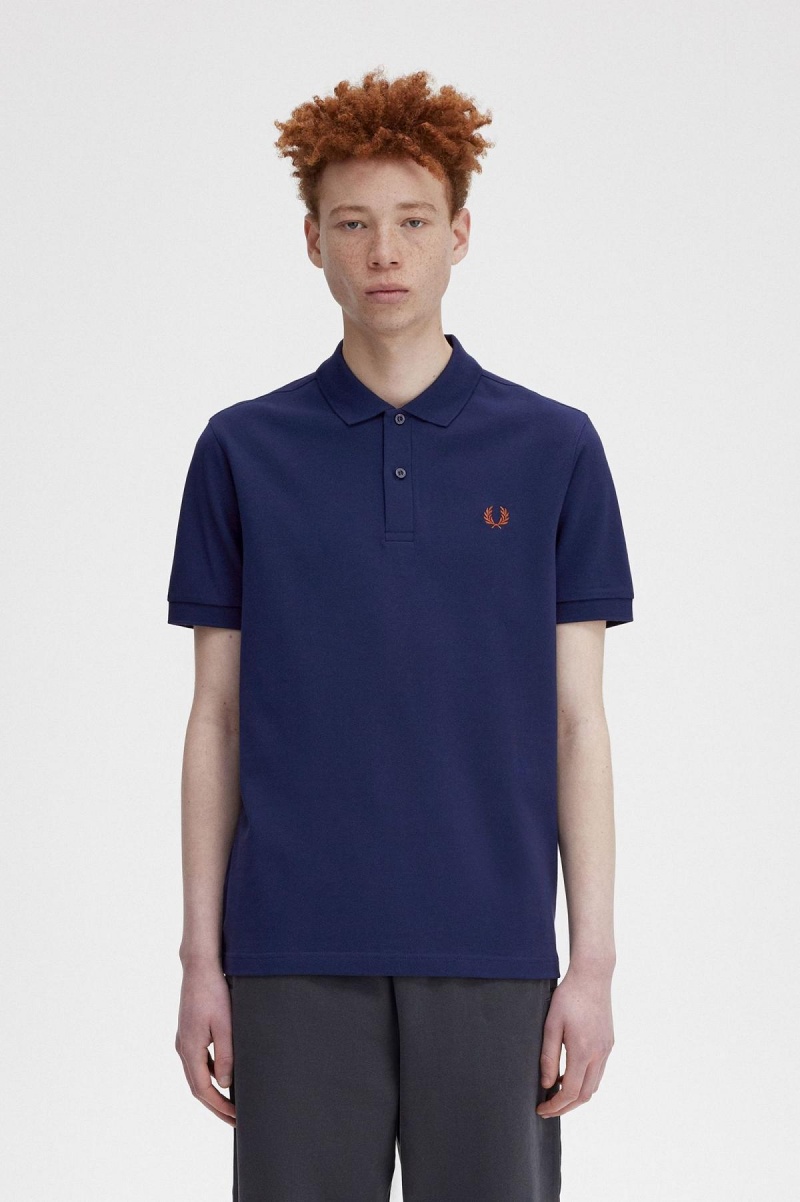 French Navy / Whisky Brown Fred Perry M6000 Men's Fred Perry Shirt | XSGBH77847