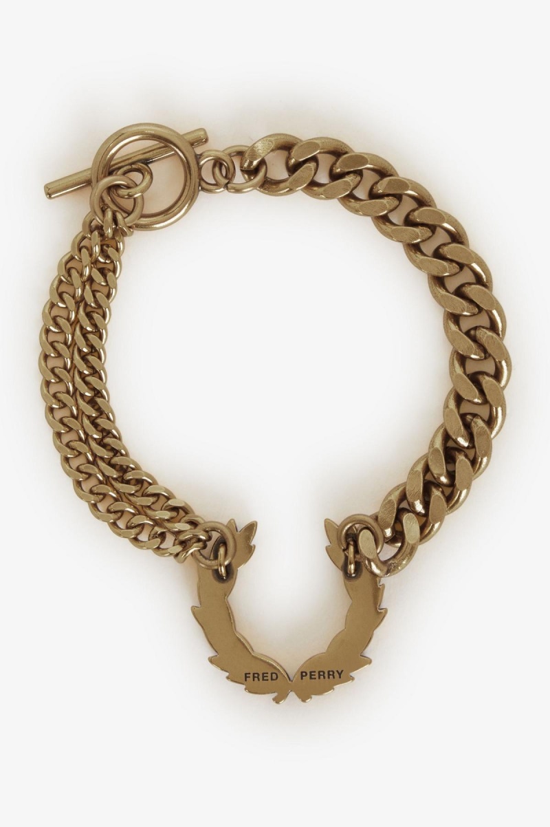 Gold Fred Perry Double Chain Laurel Wreath Bracelet Accessories Jewellery | MSGFT45725