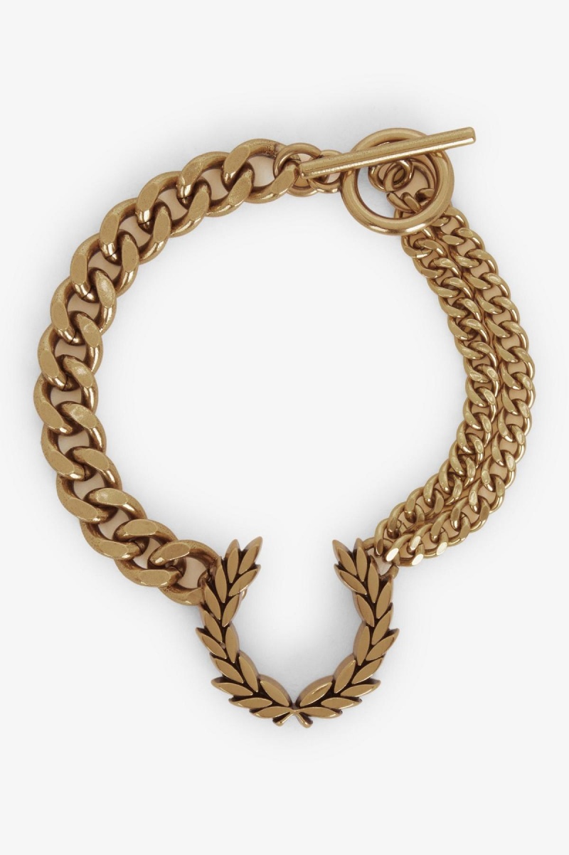 Gold Fred Perry Double Chain Laurel Wreath Bracelet Accessories Jewellery | MSGFT45725