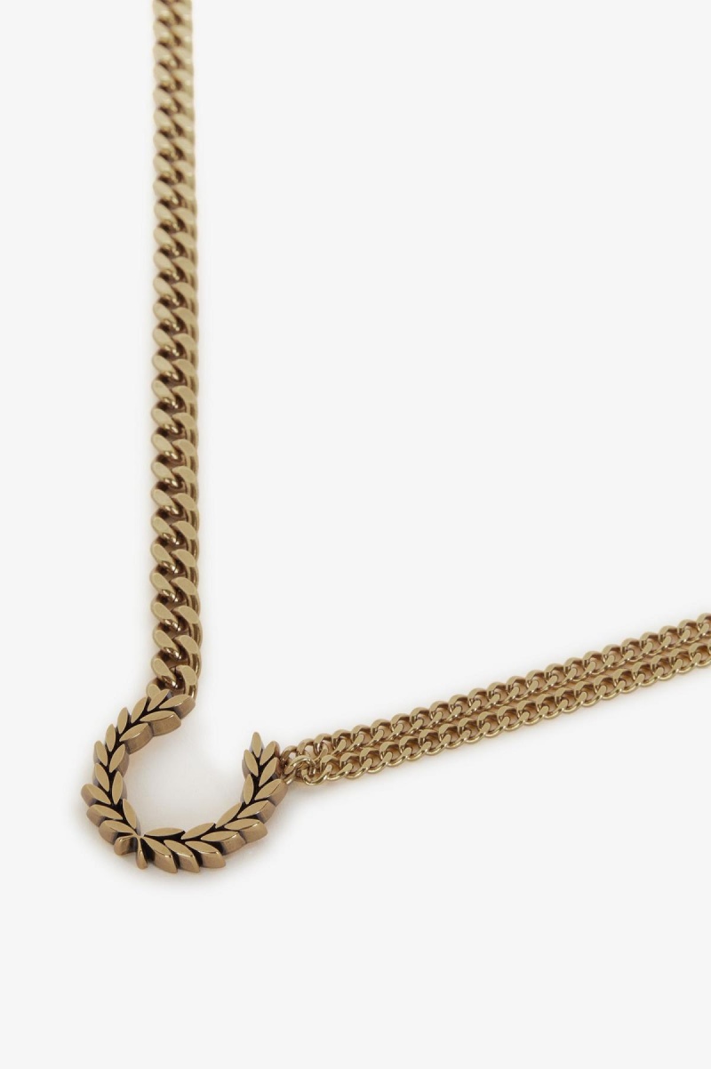 Gold Fred Perry Double Chain Laurel Wreath Necklace Accessories Jewellery | SGCIF44237