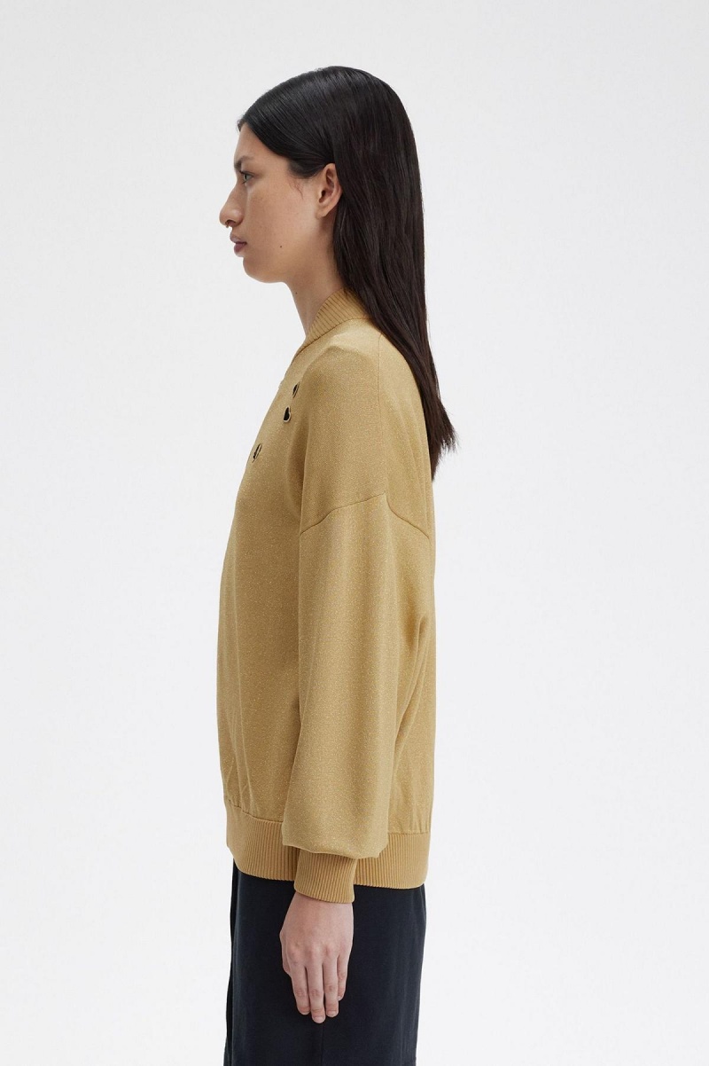 Gold Fred Perry Metallic Knitted Bomber Women's Coats | SGJZR34487