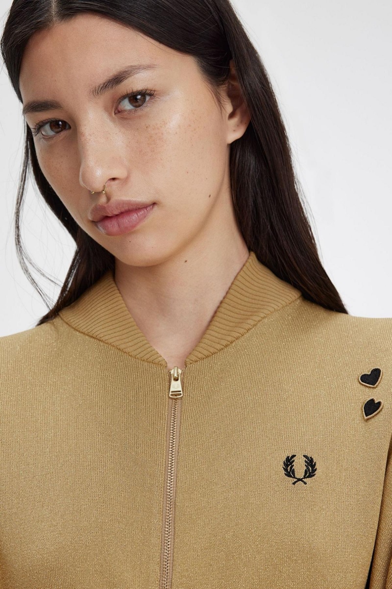 Gold Fred Perry Metallic Knitted Bomber Women's Coats | SGJZR34487