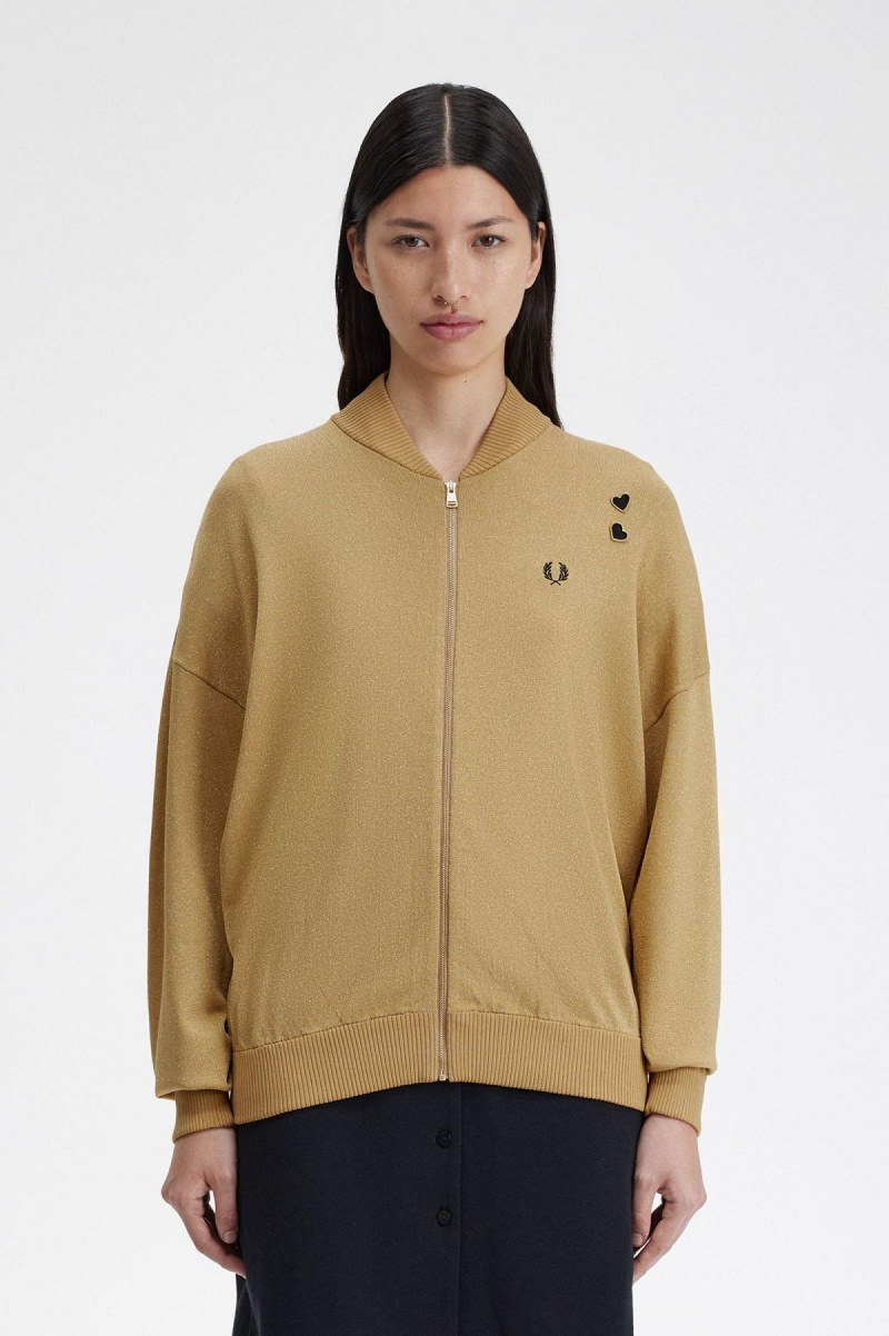 Gold Fred Perry Metallic Knitted Bomber Women\'s Coats | SGJZR34487