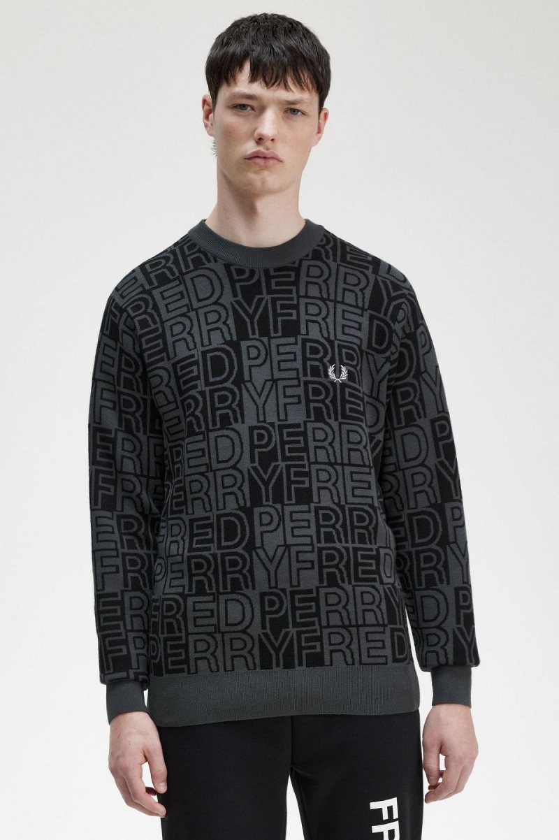 Gunmetal Fred Perry Block Graphic Jumper Men's Knitwear | ZSGNQ66853