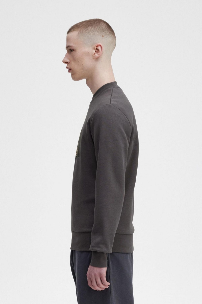 Gunmetal Fred Perry Layered Graphic Men's Sweatshirts | GSGEC15210