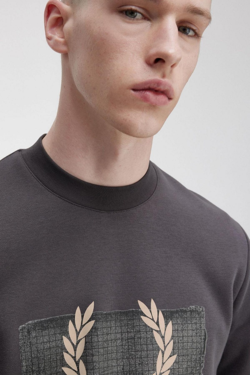 Gunmetal Fred Perry Layered Graphic Men's Sweatshirts | GSGEC15210