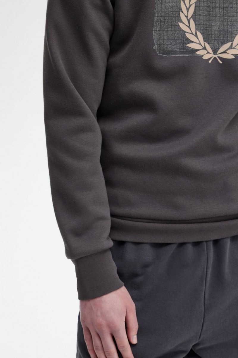 Gunmetal Fred Perry Layered Graphic Men's Sweatshirts | GSGEC15210