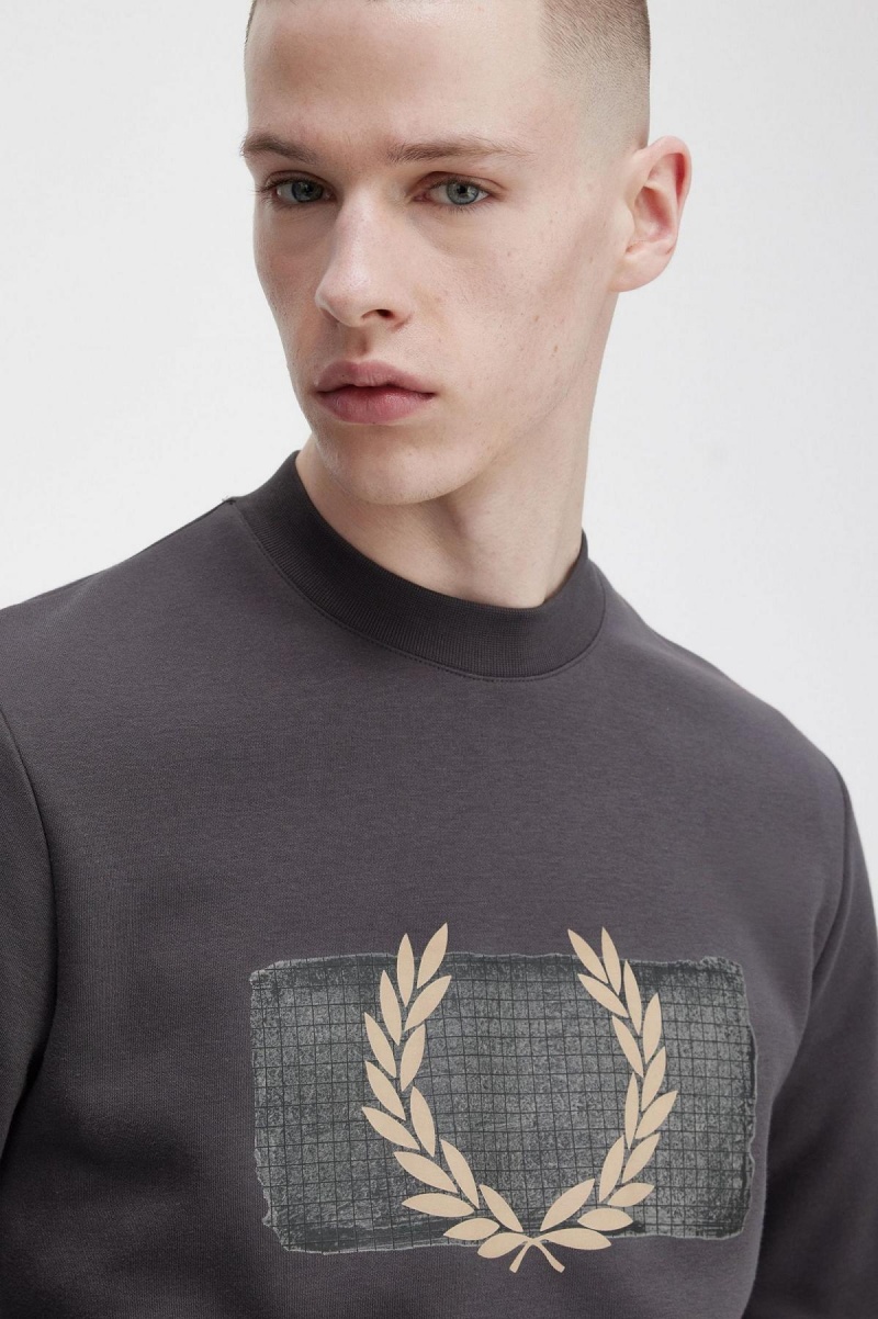 Gunmetal Fred Perry Layered Graphic Men's Sweatshirts | GSGEC15210