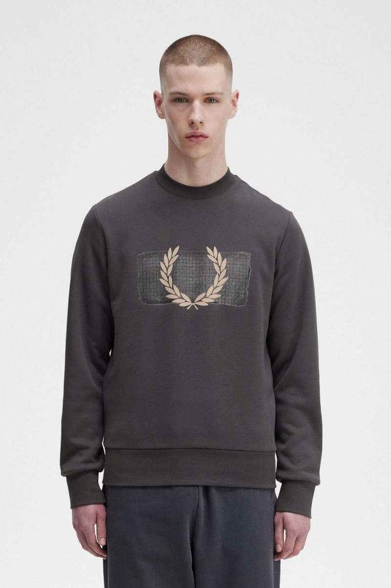 Gunmetal Fred Perry Layered Graphic Men\'s Sweatshirts | GSGEC15210