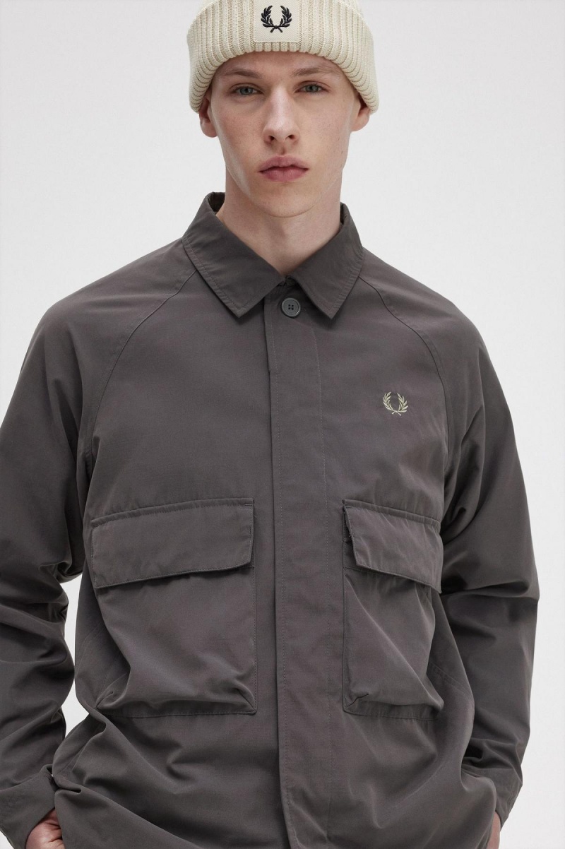 Gunmetal Fred Perry Utility Men's Shirts | MSGFT75967