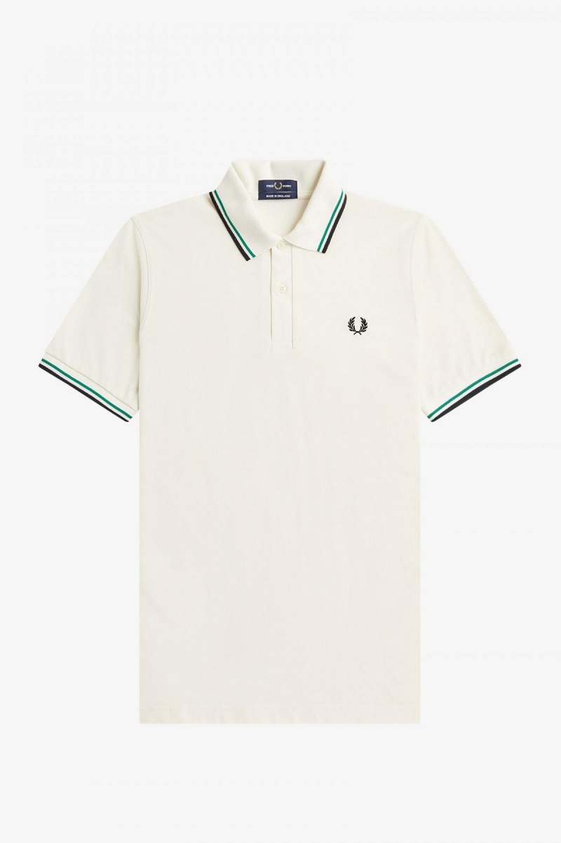 Light Ecru / Fred Perry Green / Black Fred Perry M12 Men's Fred Perry Shirt | SGJBT63210