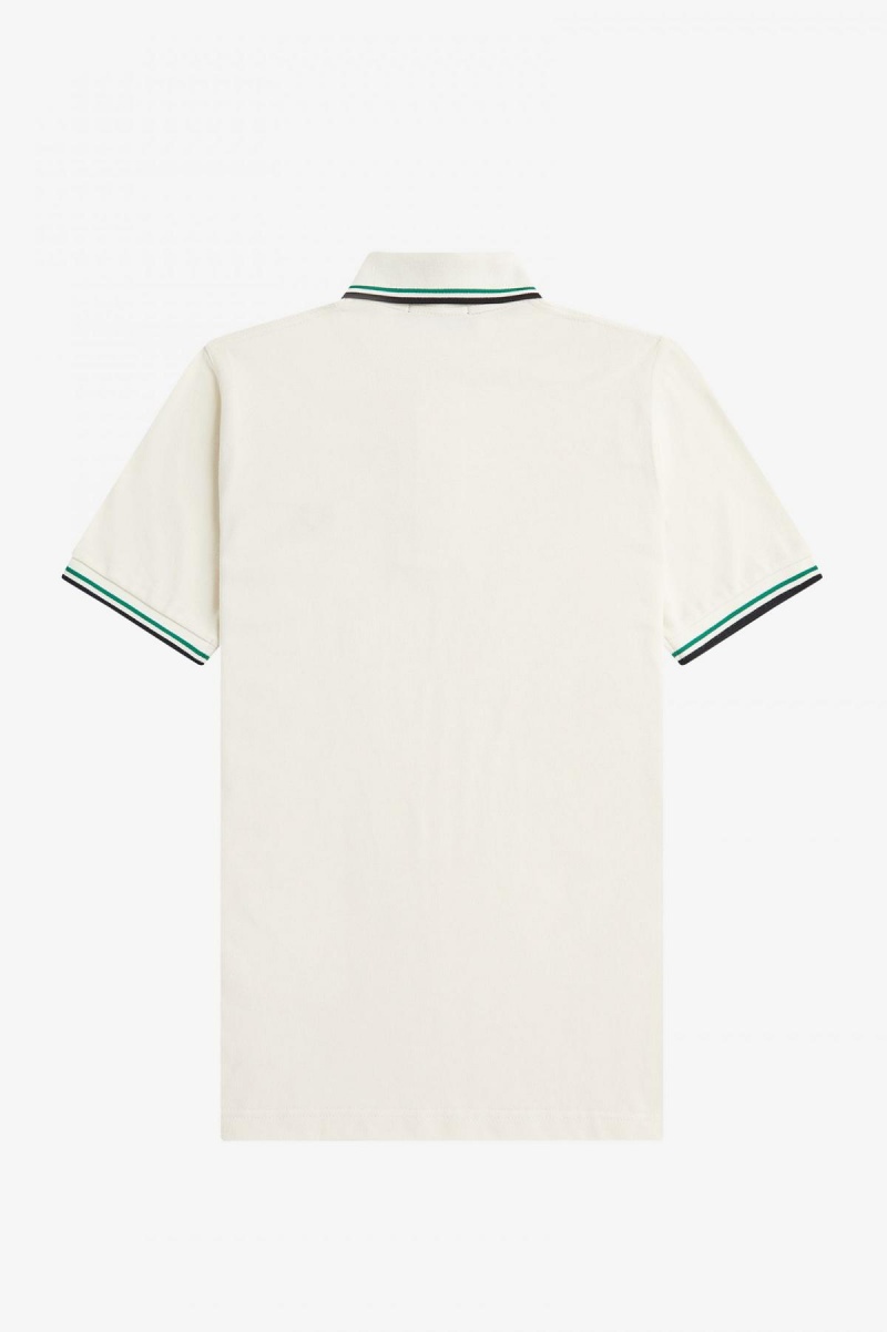 Light Ecru / Fred Perry Green / Black Fred Perry M12 Men's Fred Perry Shirt | SGJBT63210