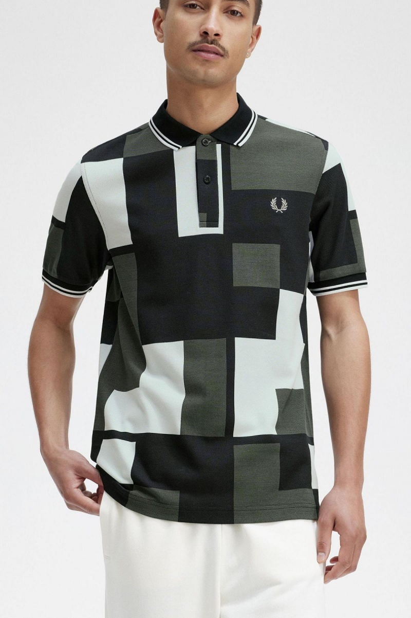 Light Ice Fred Perry Pixel Print Fred Perry Shirt Men's Polo Shirts | SGNZX73191