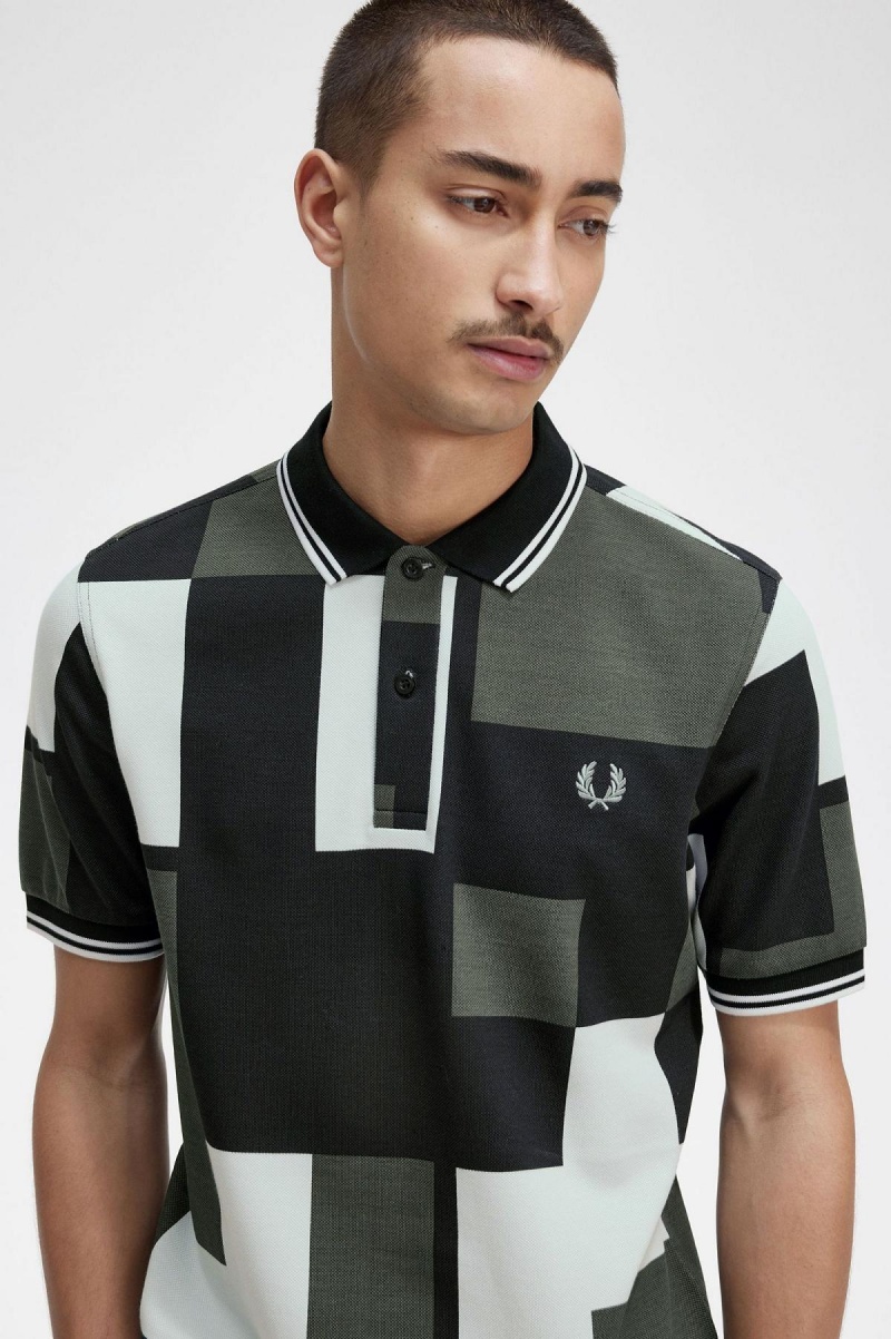 Light Ice Fred Perry Pixel Print Fred Perry Shirt Men's Polo Shirts | SGNZX73191