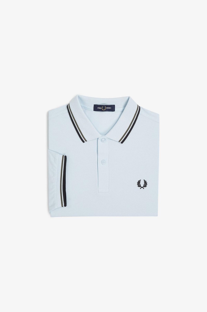 Light Ice / Field Green / Black Fred Perry M3600 Men's Fred Perry Shirt | SGXMI74781