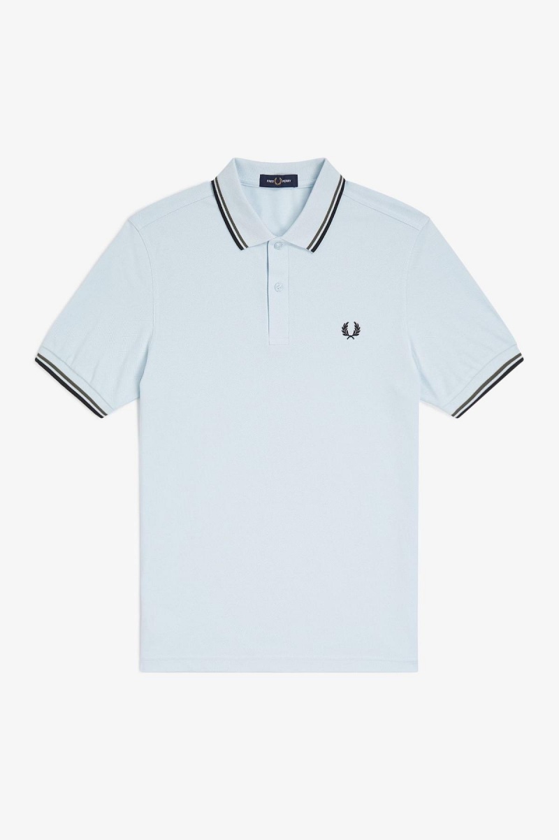 Light Ice / Field Green / Black Fred Perry M3600 Men's Fred Perry Shirt | SGXMI74781