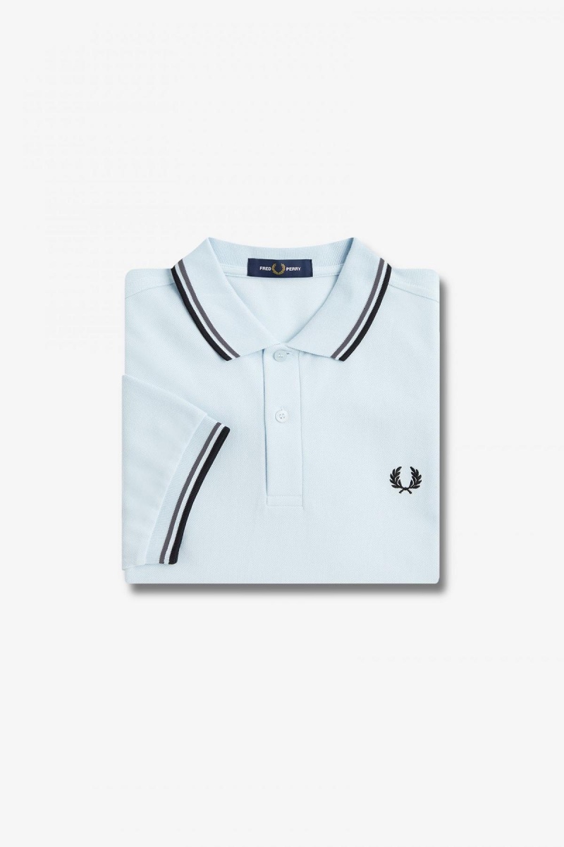 Light Ice / Field Green / Black Fred Perry M3600 Men's Polo Shirts | SGJKU20469