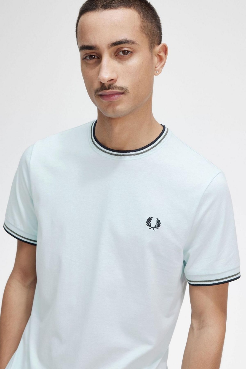 Light Ice / Field Green / Black Fred Perry Twin Tipped Men's T Shirts | SGEGJ23568