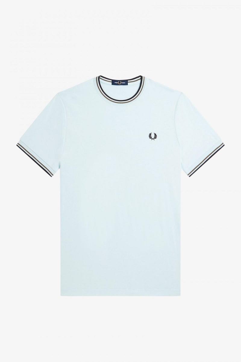 Light Ice / Field Green / Black Fred Perry Twin Tipped Men's T Shirts | SGEGJ23568