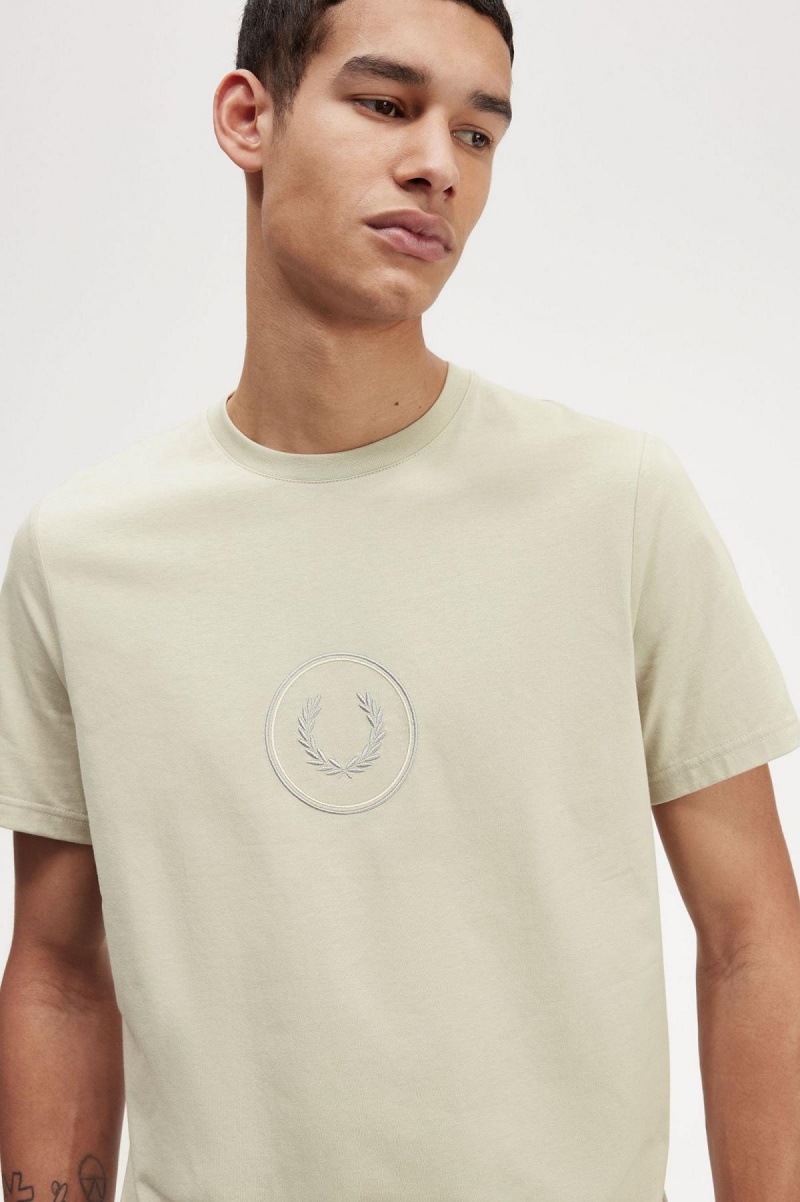 Light Oyster Fred Perry Circle Branding Men's T Shirts | XSGBH32765