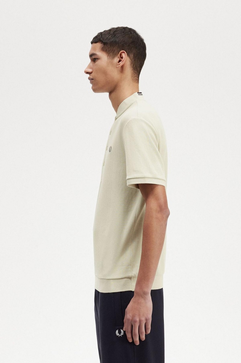 Light Oyster Fred Perry Henley Polo Men's T Shirts | SGEAH81549