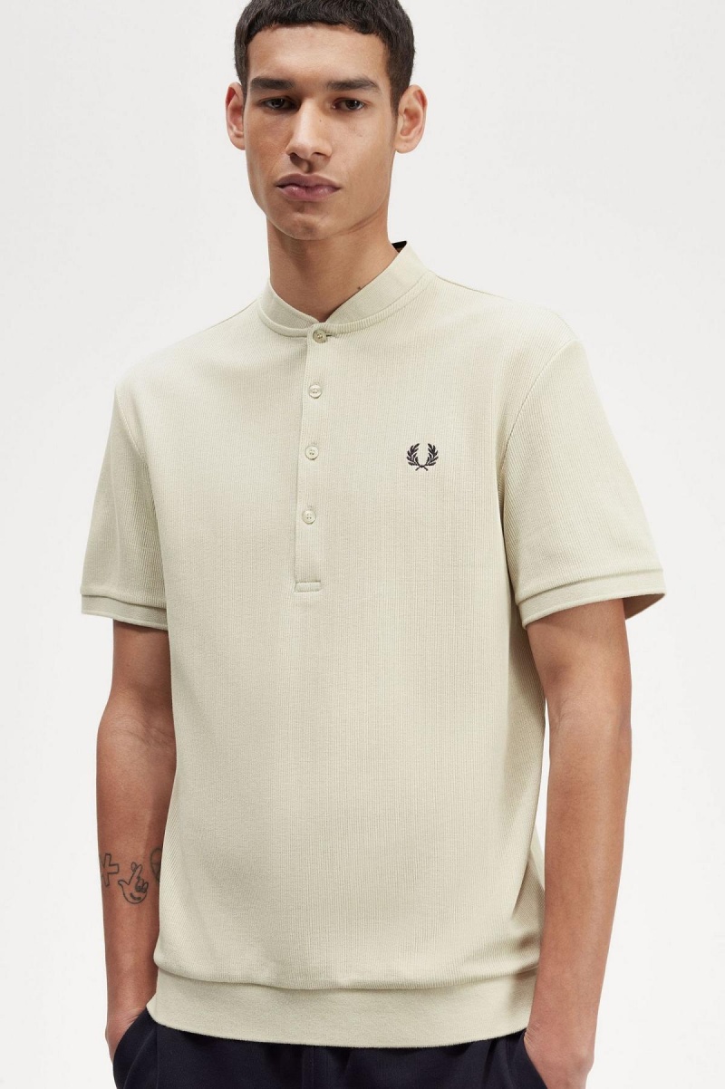 Light Oyster Fred Perry Henley Polo Men's T Shirts | SGEAH81549