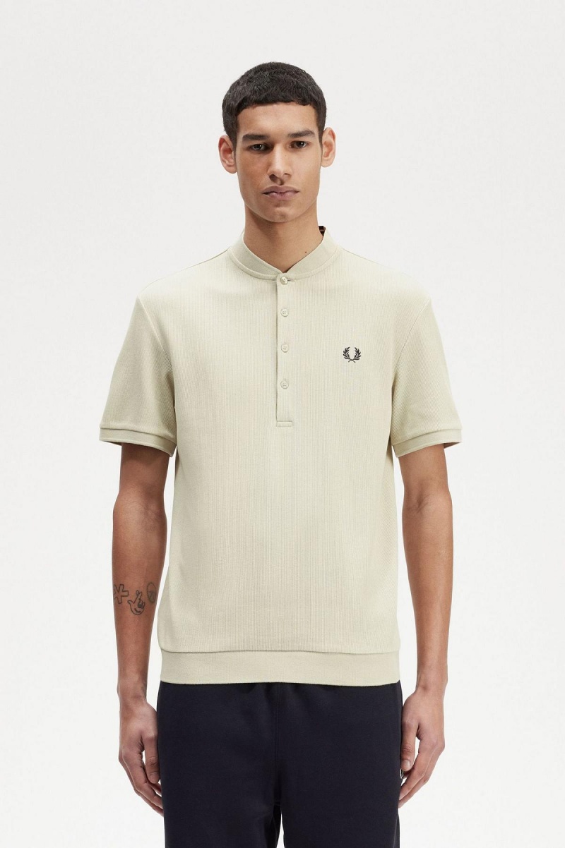 Light Oyster Fred Perry Henley Polo Men\'s T Shirts | SGEAH81549