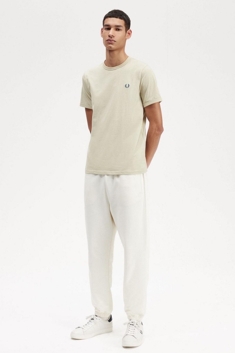 Light Oyster Fred Perry Ringer Men's T Shirts | ASGWC92332