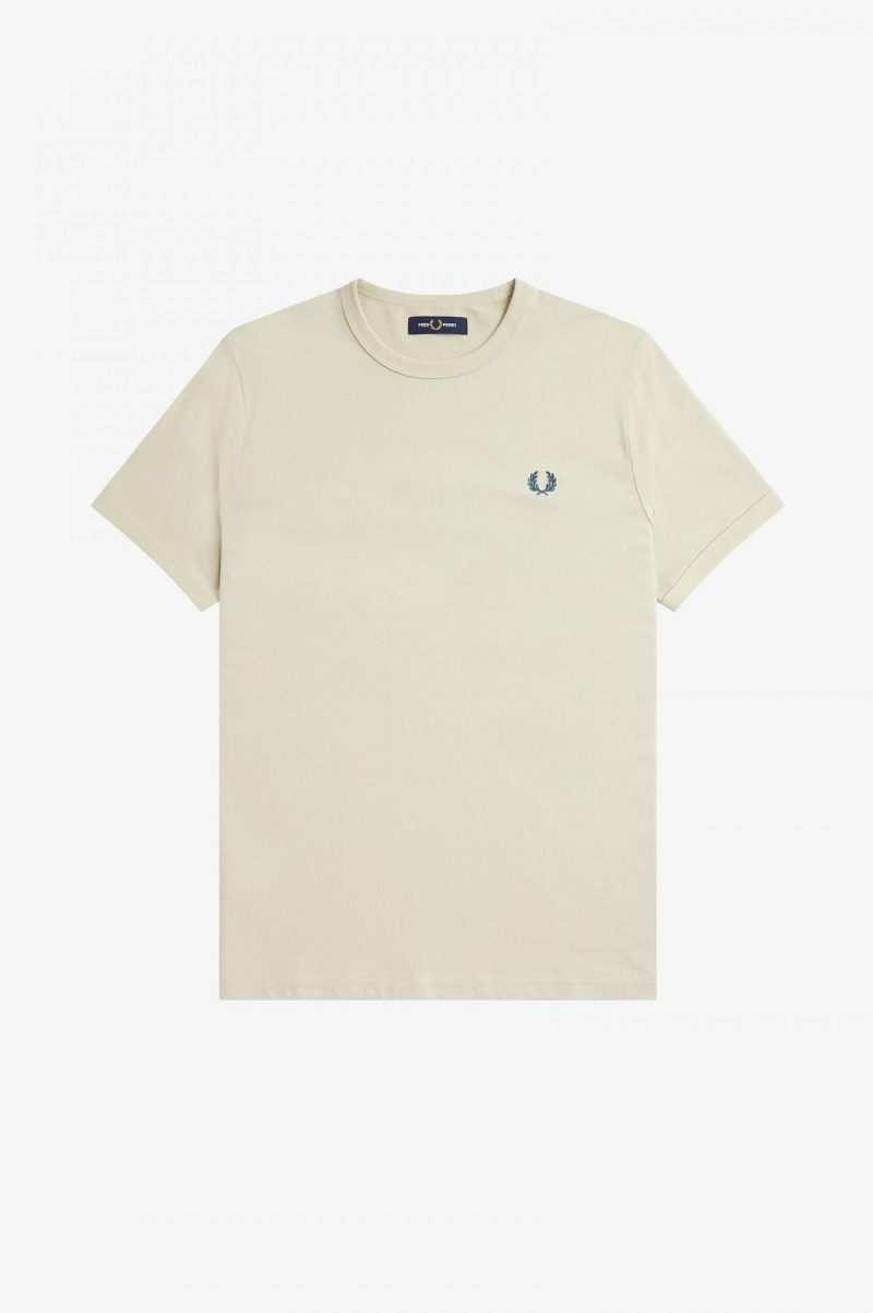 Light Oyster Fred Perry Ringer Men's T Shirts | ASGWC92332