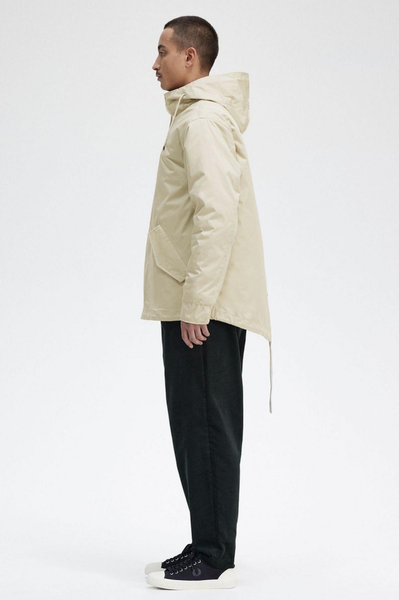 Light Oyster Fred Perry Short Padded Parka Men's Coats | SGQCS48424