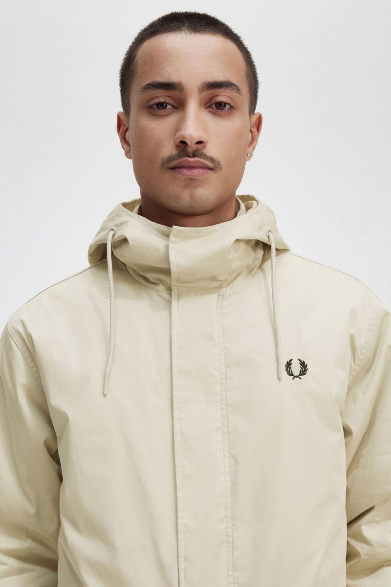 Light Oyster Fred Perry Short Padded Parka Men's Coats | SGQCS48424