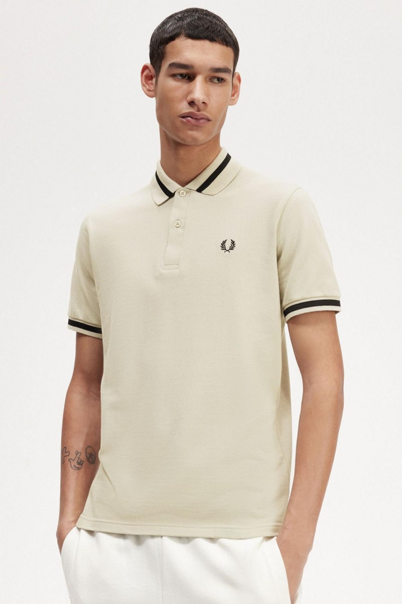 Light Oyster / Navy Fred Perry M2 Men's Polo Shirts | YSGGT97436