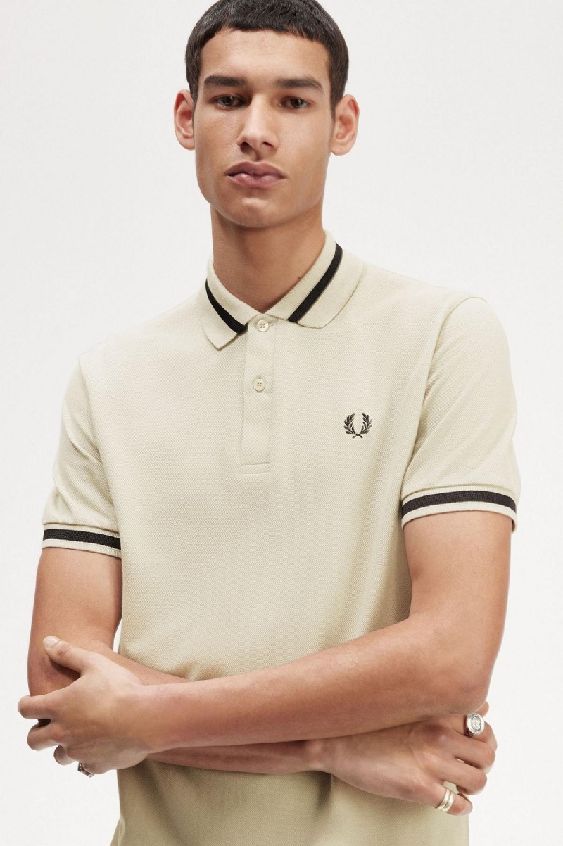 Light Oyster / Navy Fred Perry M2 Men's Polo Shirts | YSGGT97436