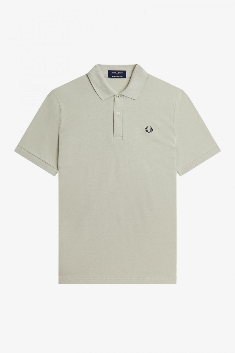 Light Oyster / Navy Fred Perry M3 Men's Fred Perry Shirt | XSGGW92854