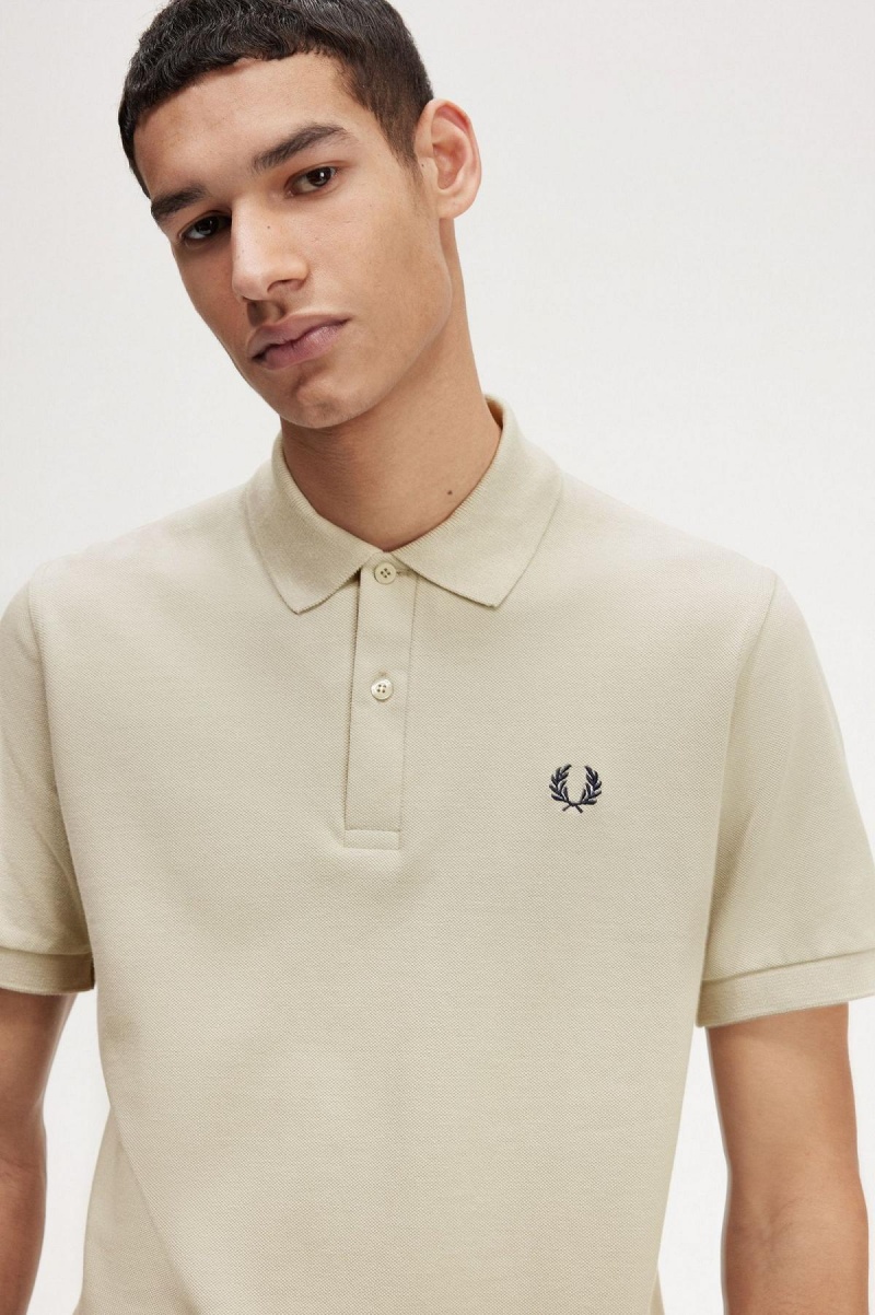 Light Oyster / Navy Fred Perry M3 Men's Polo Shirts | ESGVG19796