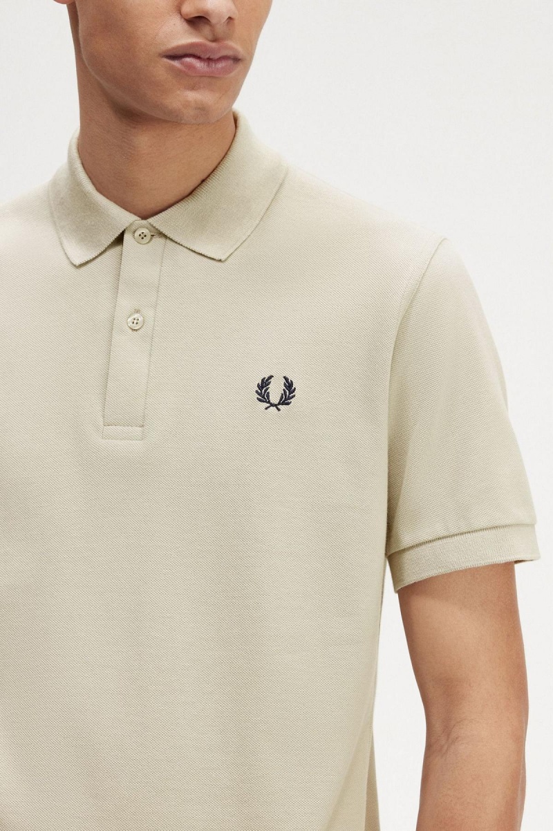 Light Oyster / Navy Fred Perry M3 Men's Polo Shirts | ESGVG19796