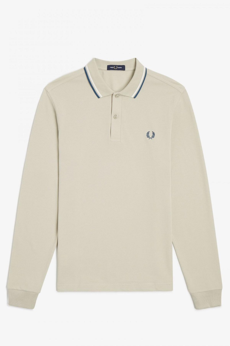 Light Oyster / Snow White / Petrol Blue Fred Perry M3636 Men's Fred Perry Shirt | SGNEJ66834