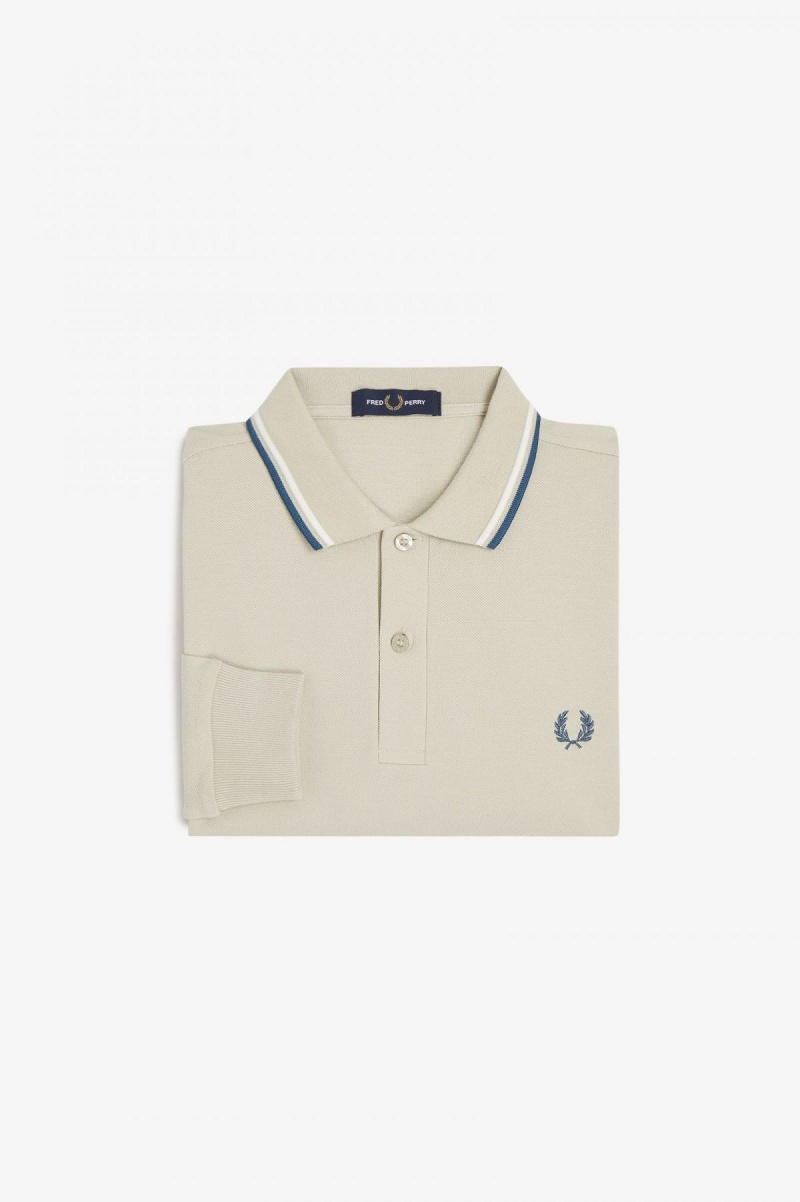 Light Oyster / Snow White / Petrol Blue Fred Perry M3636 Men\'s Fred Perry Shirt | SGNEJ66834