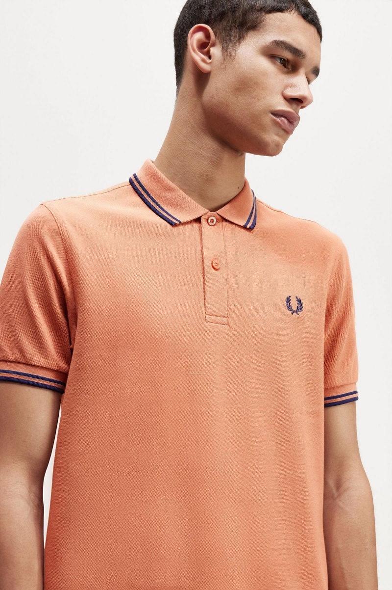 Light Rust / French Navy / French Navy Fred Perry M3600 Men's Polo Shirts | YSGVQ47488