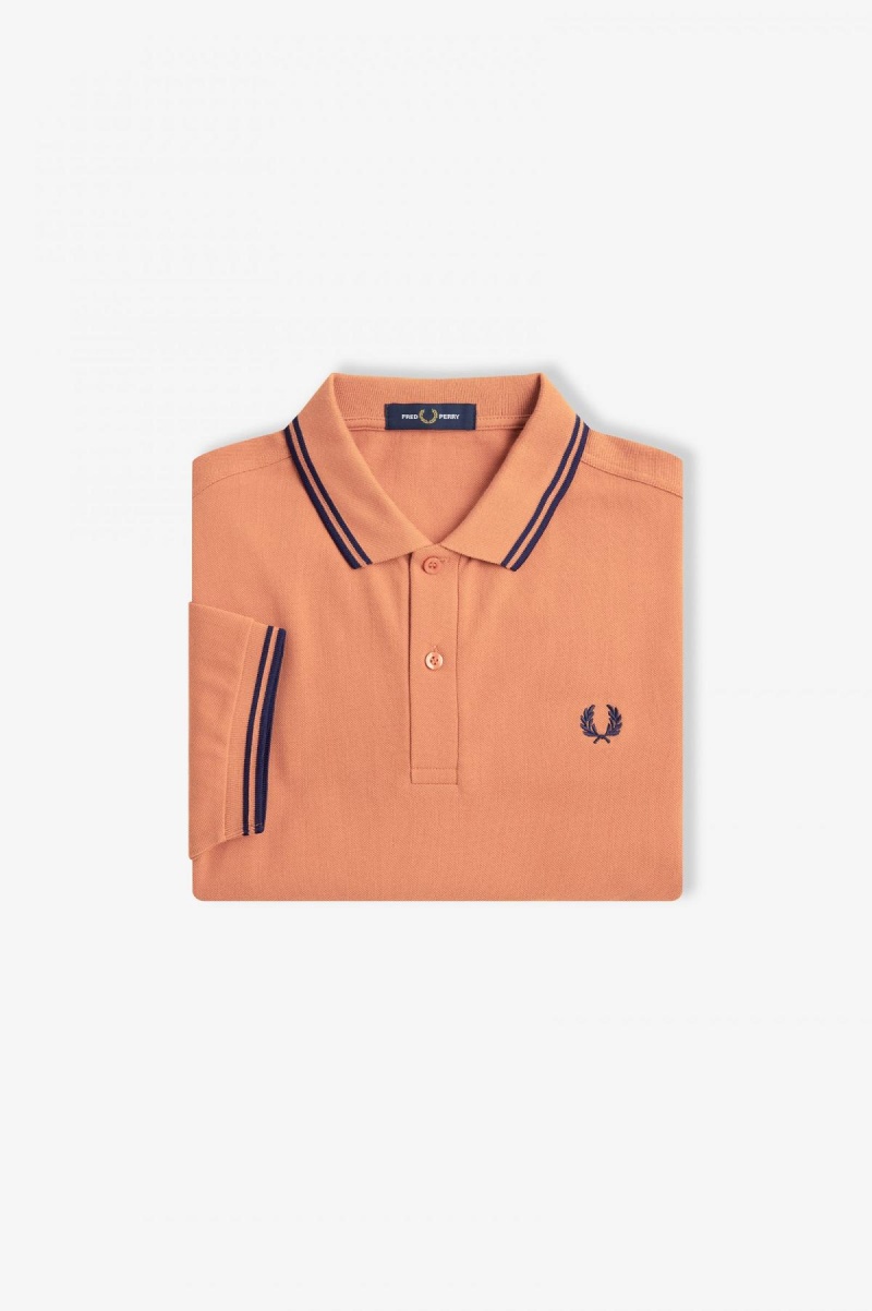 Light Rust / French Navy / French Navy Fred Perry M3600 Men's Polo Shirts | YSGVQ47488