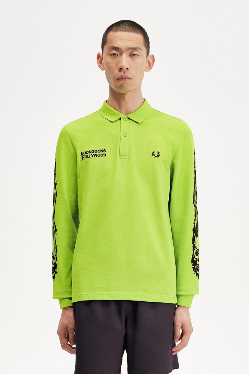 Lime Green Fred Perry Noongoons Long Sleeve Graphic Polo Shirt Men's Polo Shirts | ESGVG79830