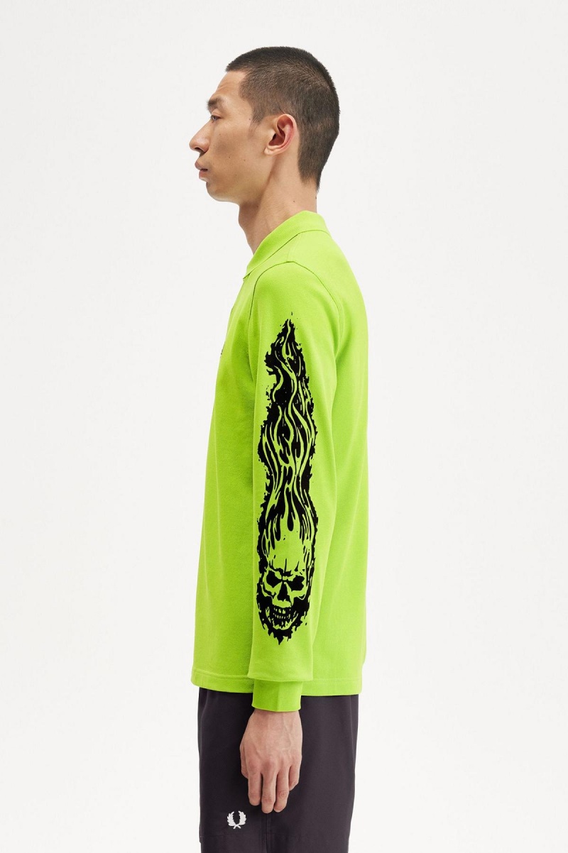 Lime Green Fred Perry Noongoons Long Sleeve Graphic Polo Shirt Men's Polo Shirts | ESGVG79830