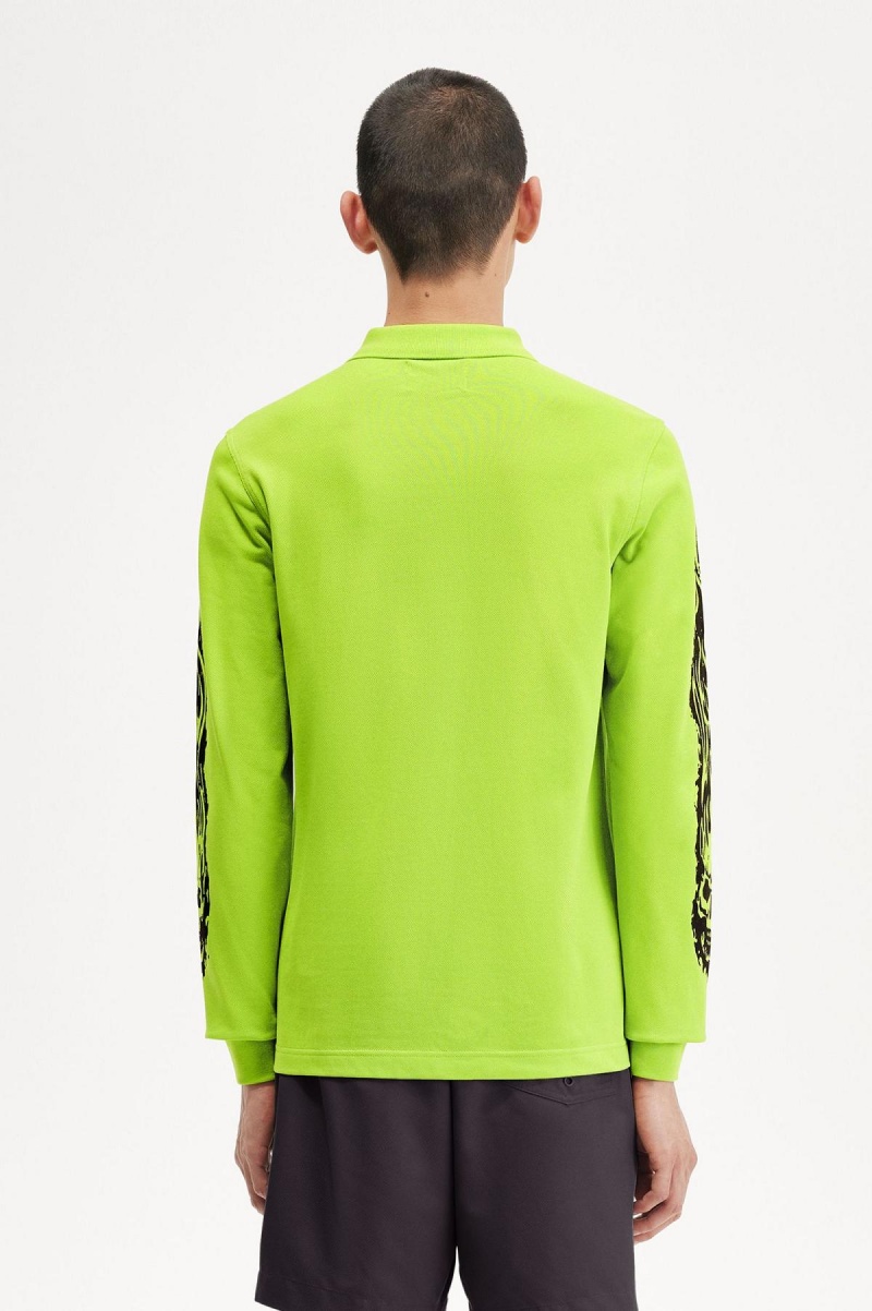 Lime Green Fred Perry Noongoons Long Sleeve Graphic Polo Shirt Men's Polo Shirts | ESGVG79830