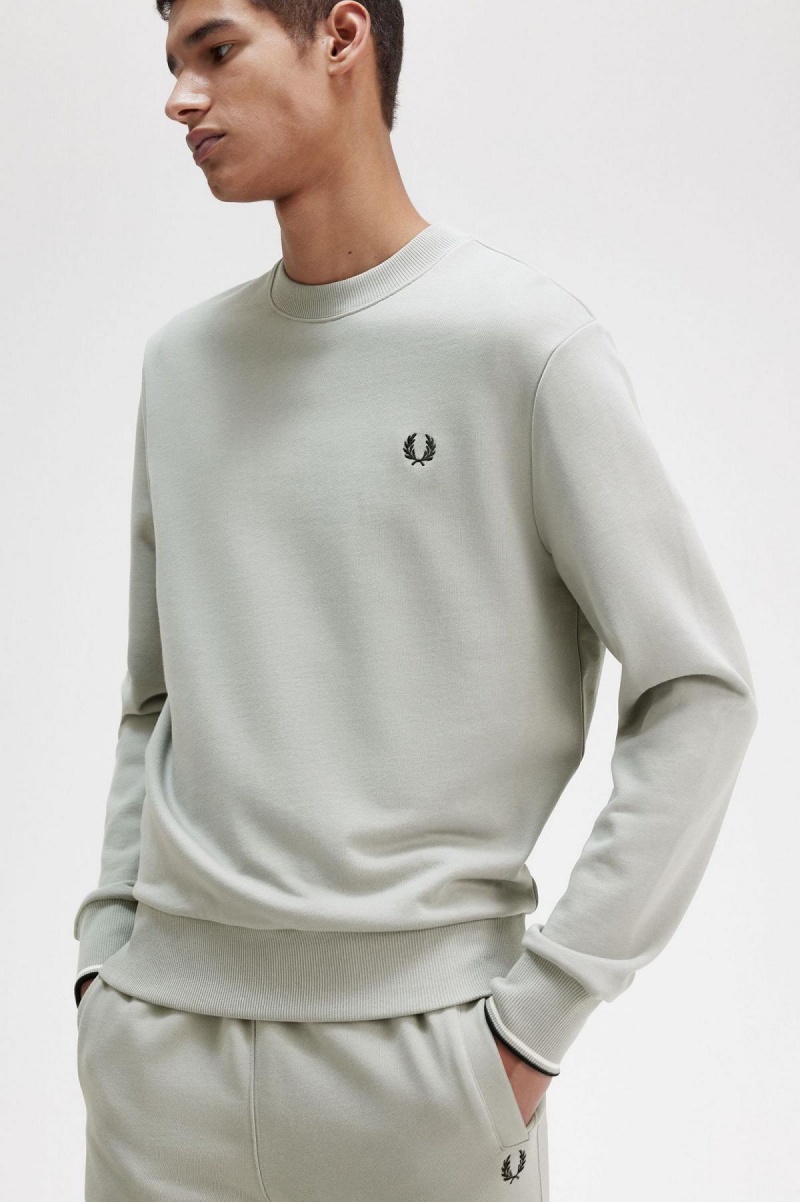 Limestone Fred Perry Crew Neck Men's Sweatshirts | SGJKU83538