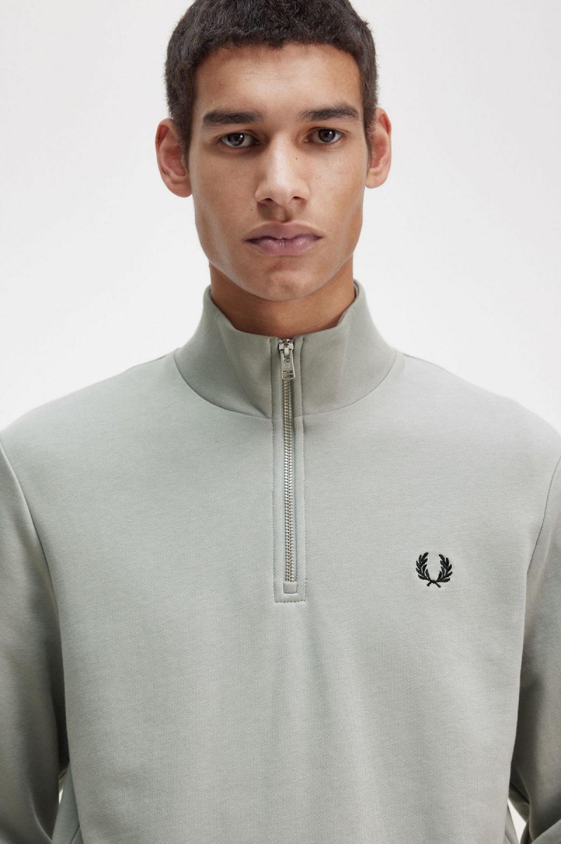 Limestone Fred Perry Half Zip Men's Sweatshirts | SSGNY86484