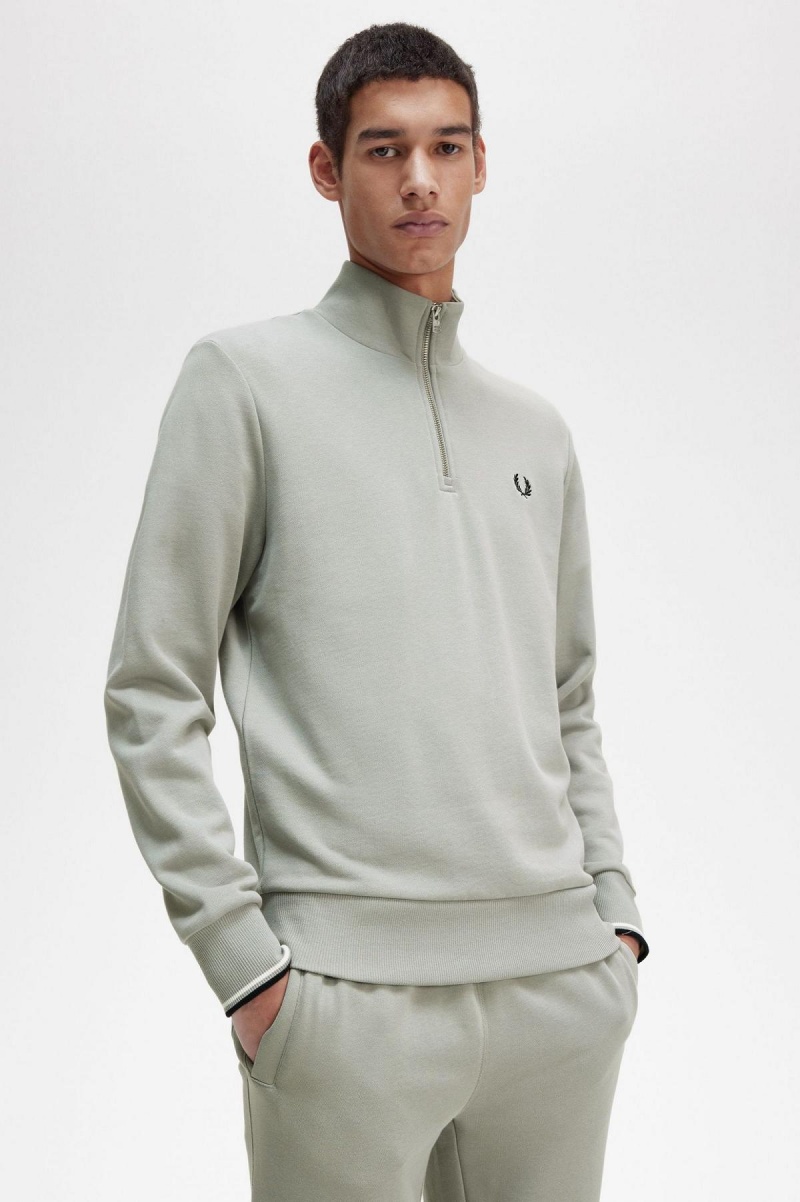 Limestone Fred Perry Half Zip Men's Sweatshirts | SSGNY86484