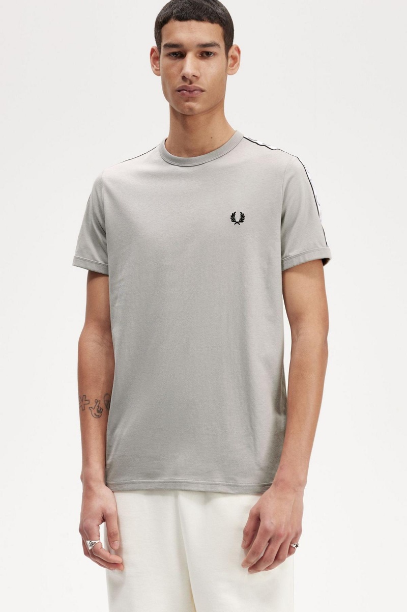 Limestone Fred Perry Taped Ringer Men's T Shirts | MSGHR86385