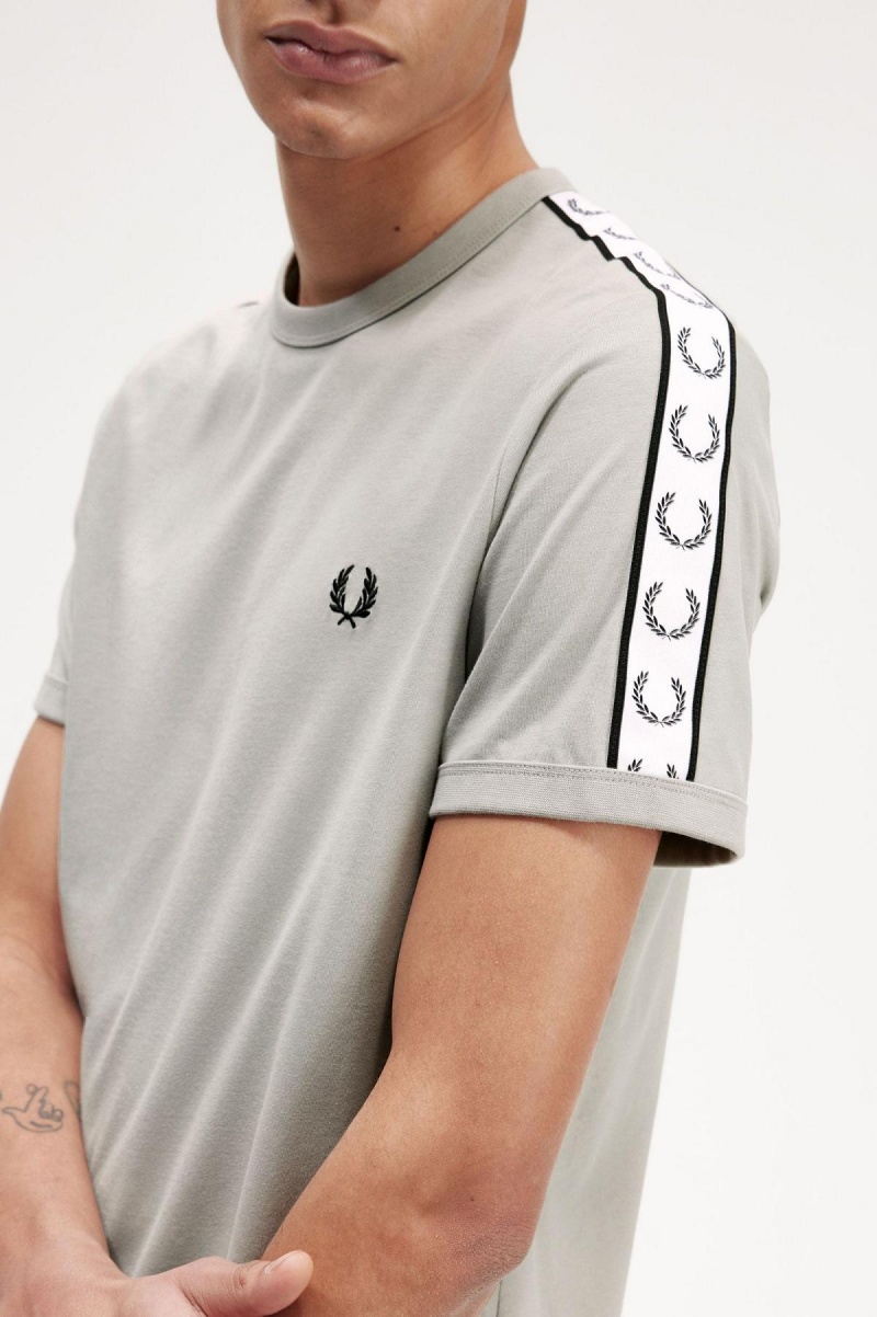 Limestone Fred Perry Taped Ringer Men's T Shirts | MSGHR86385