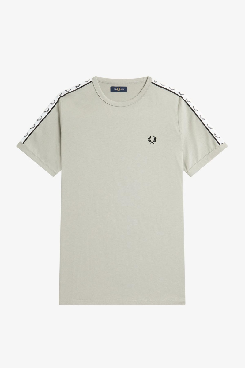 Limestone Fred Perry Taped Ringer Men's T Shirts | MSGHR86385