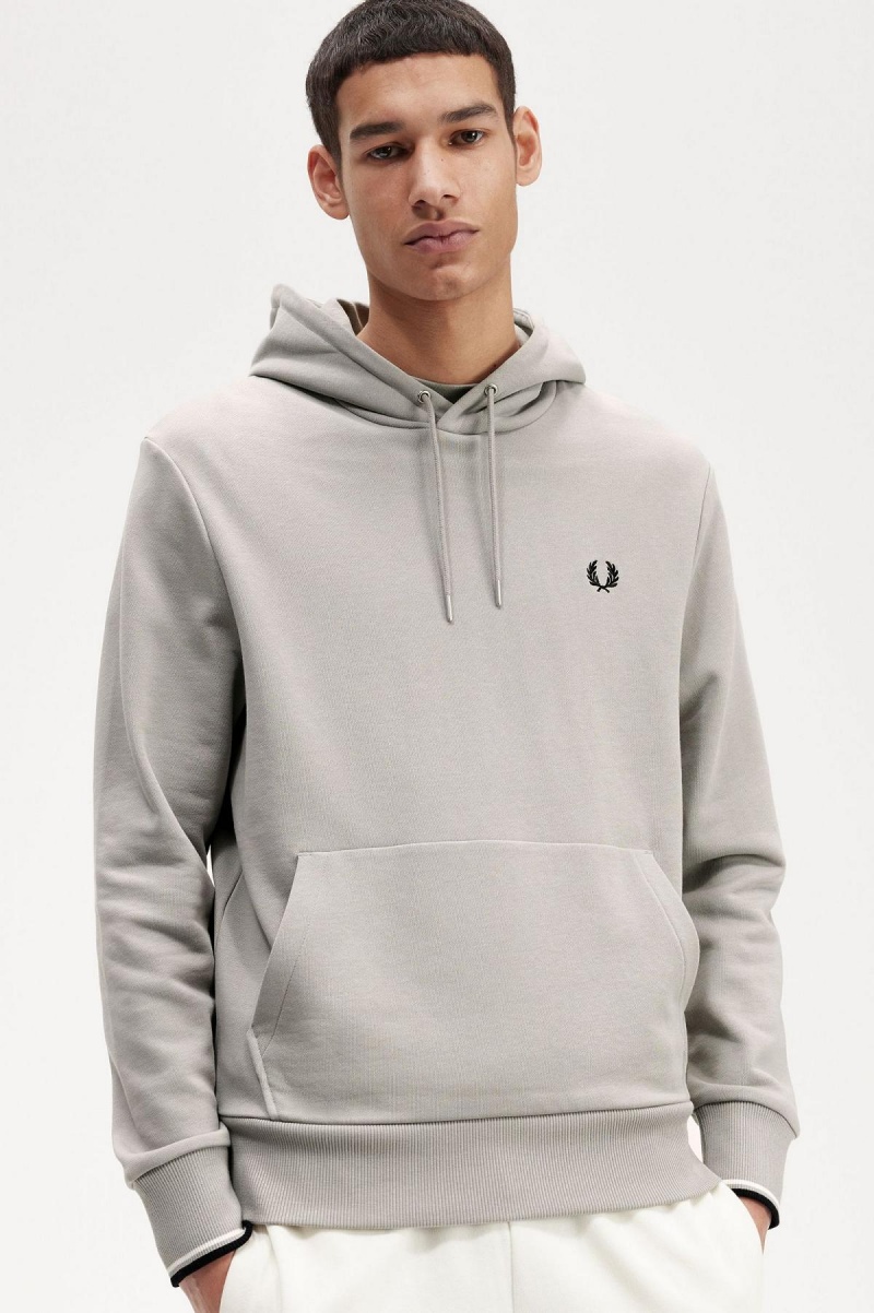 Limestone Fred Perry Tipped Hooded Men's Sweatshirts | GSGUC36179